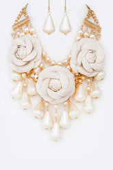 Rose Flower Mix Pearls Statement Jewelry Set, Jewelry Sets, $ 55.00, A Moment Of Now™